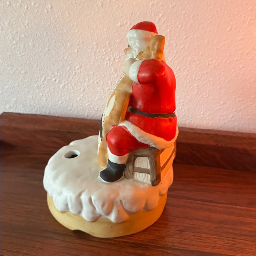 VTG Ceramic Jolly Santa Claus with Cello Holiday Figurine Music Box Works Taiwan - Picture 4 of 7